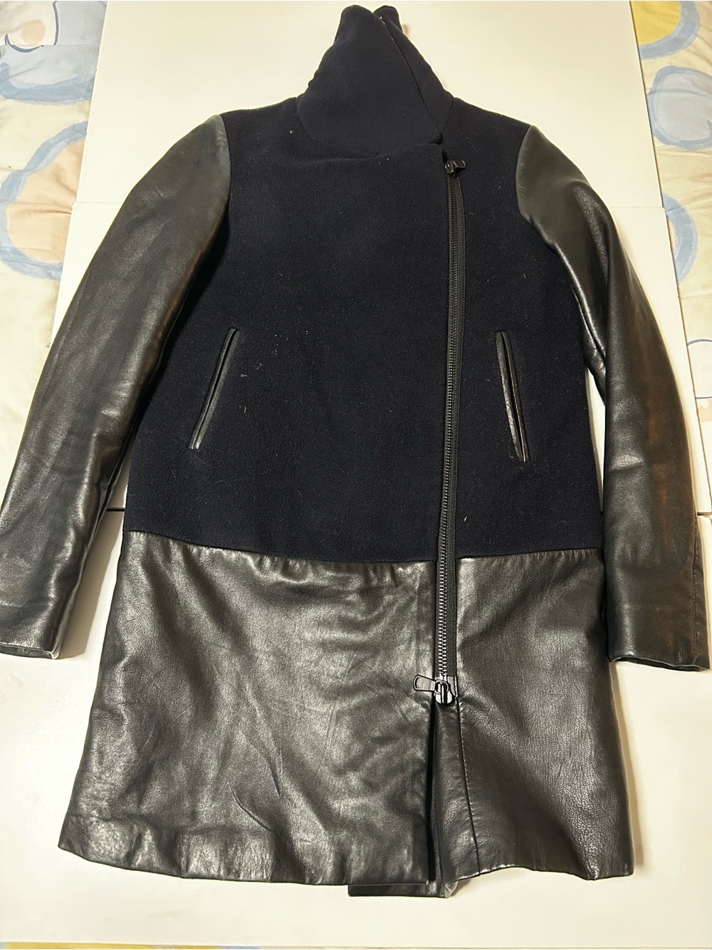 Danier Black Wool and Leather Panel Coat